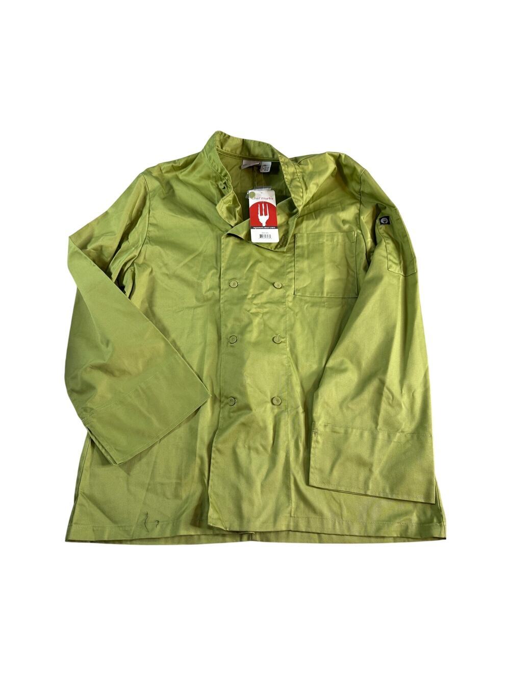 NWT Chef Works Lime Green Chef Coat Jacket Size Large Double Breasted Uniform